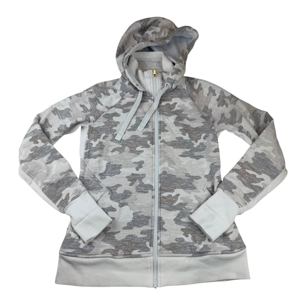 Athleta Camo Zip Hoodie Small Gray White